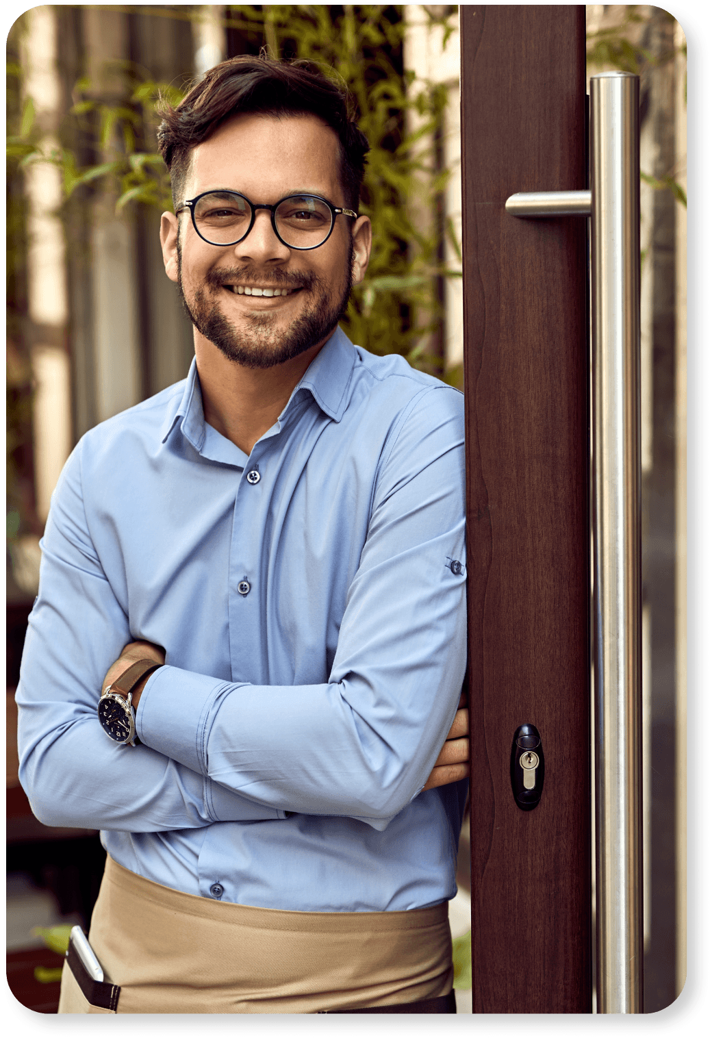 man with light blue shirt